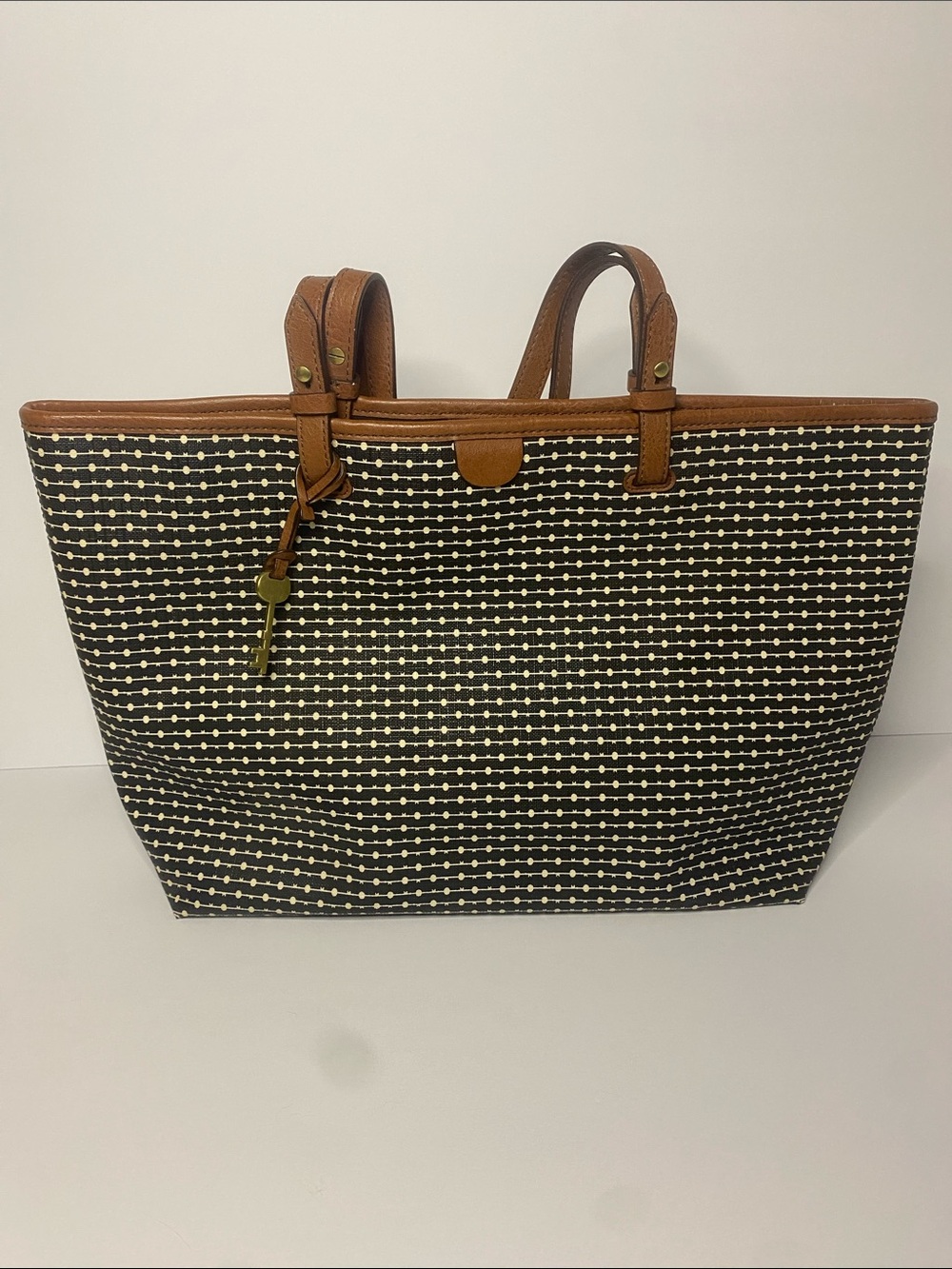 Fossil Brown Trim, Black & White Patterned Tote Bag